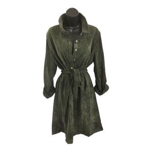 Tommy Hilfiger olive green corduroy button down collared tunic shirtdress size12